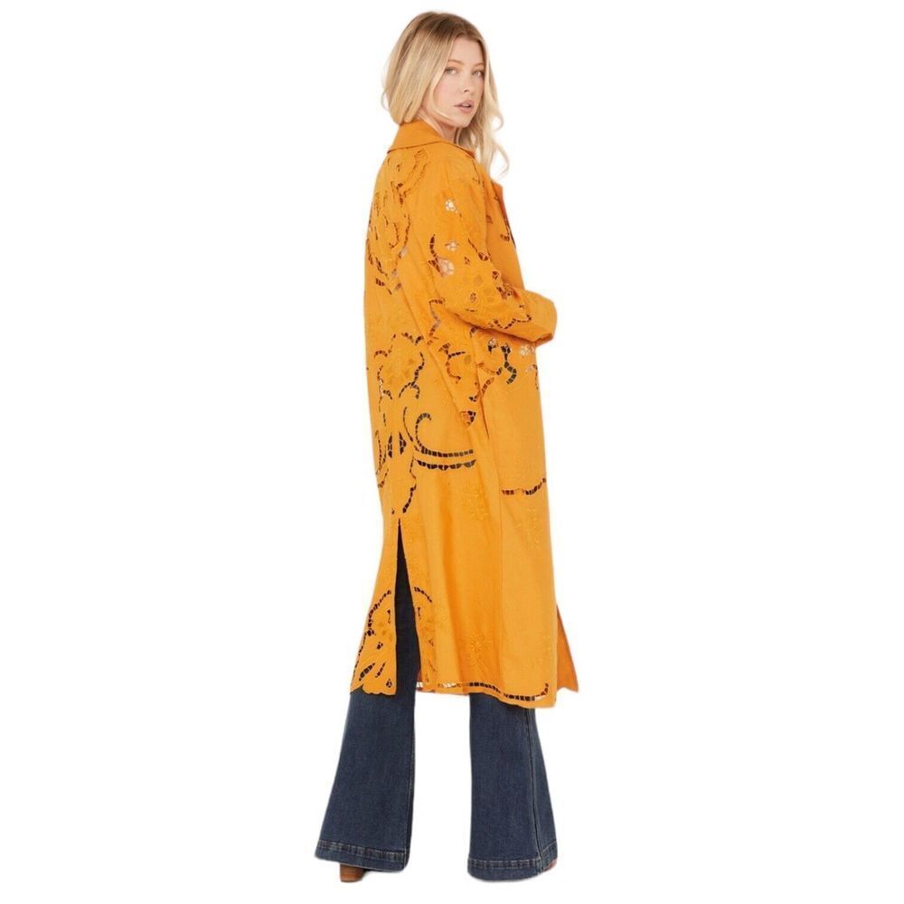 Free People Mustard Yellow Embroidered Trench Coat - Picture 4 of 5